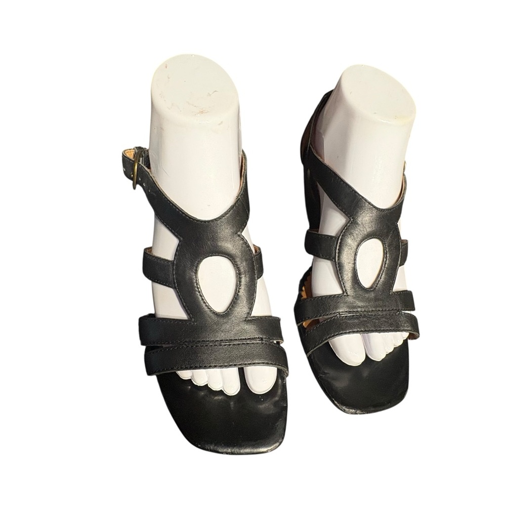 Clark’s INDIGO Black Leather Sandals Shoes 3” Heel Size 8M